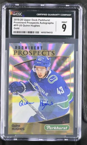 2019-20 Upper Deck Parkhurst Prominent Prospects Autographs #PP-20 Quinn Hughes Gold front